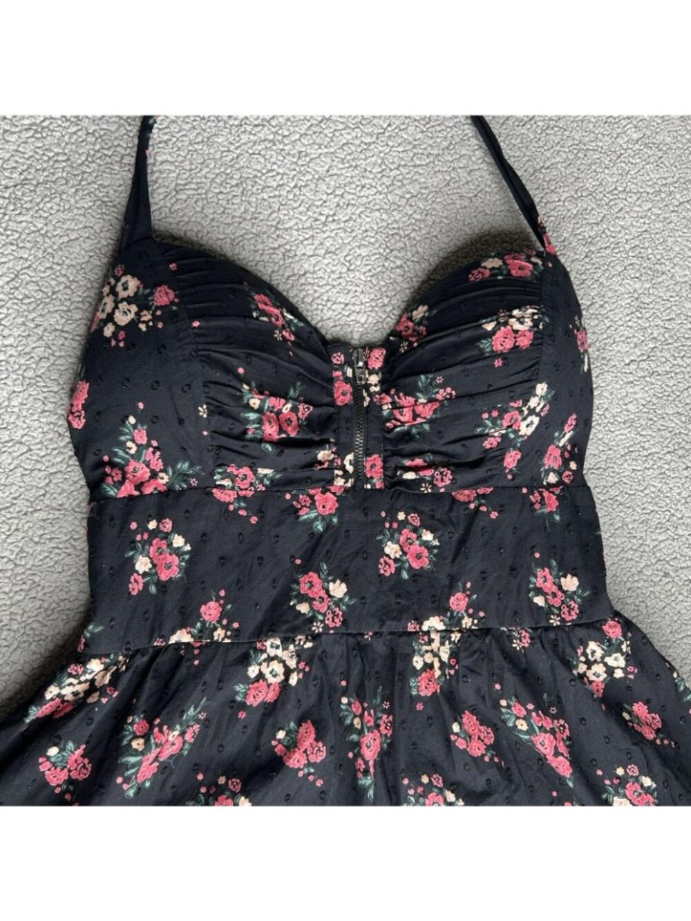 Guess Dress Womens 8 Black Floral Vintage Y2K Sweetheart Halter Sundress Ruffle - Picture 2 of 15